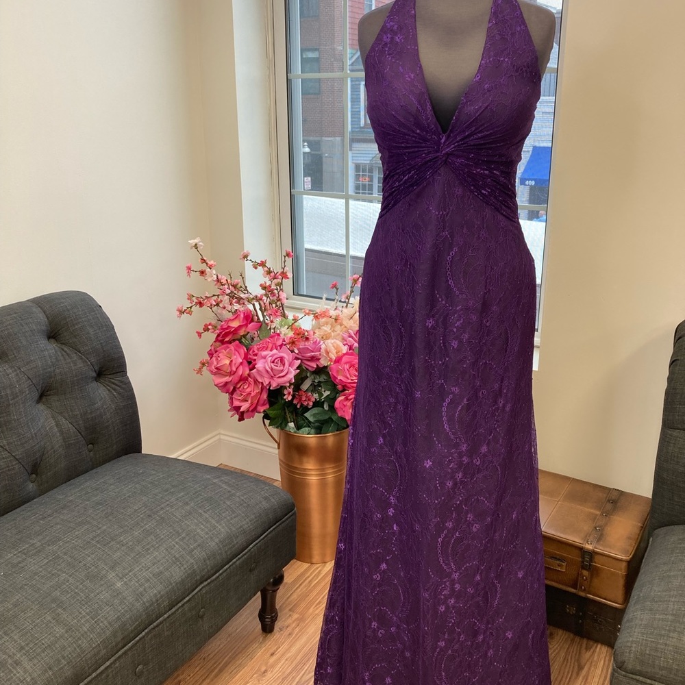 Lace halter dress in plum color